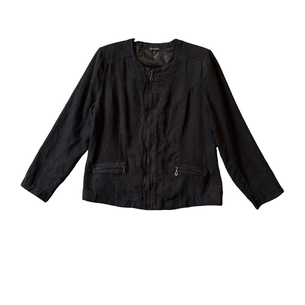 Notations Black Faux Suede Jacket L Full Zip Lightweight Whimsigoth Minimalist